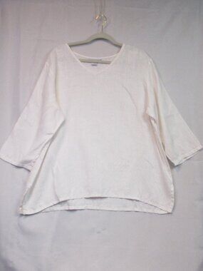 Match Point Top Womens Size XL White Linen V Neck 3/4 Sleeve Tunic Blouse